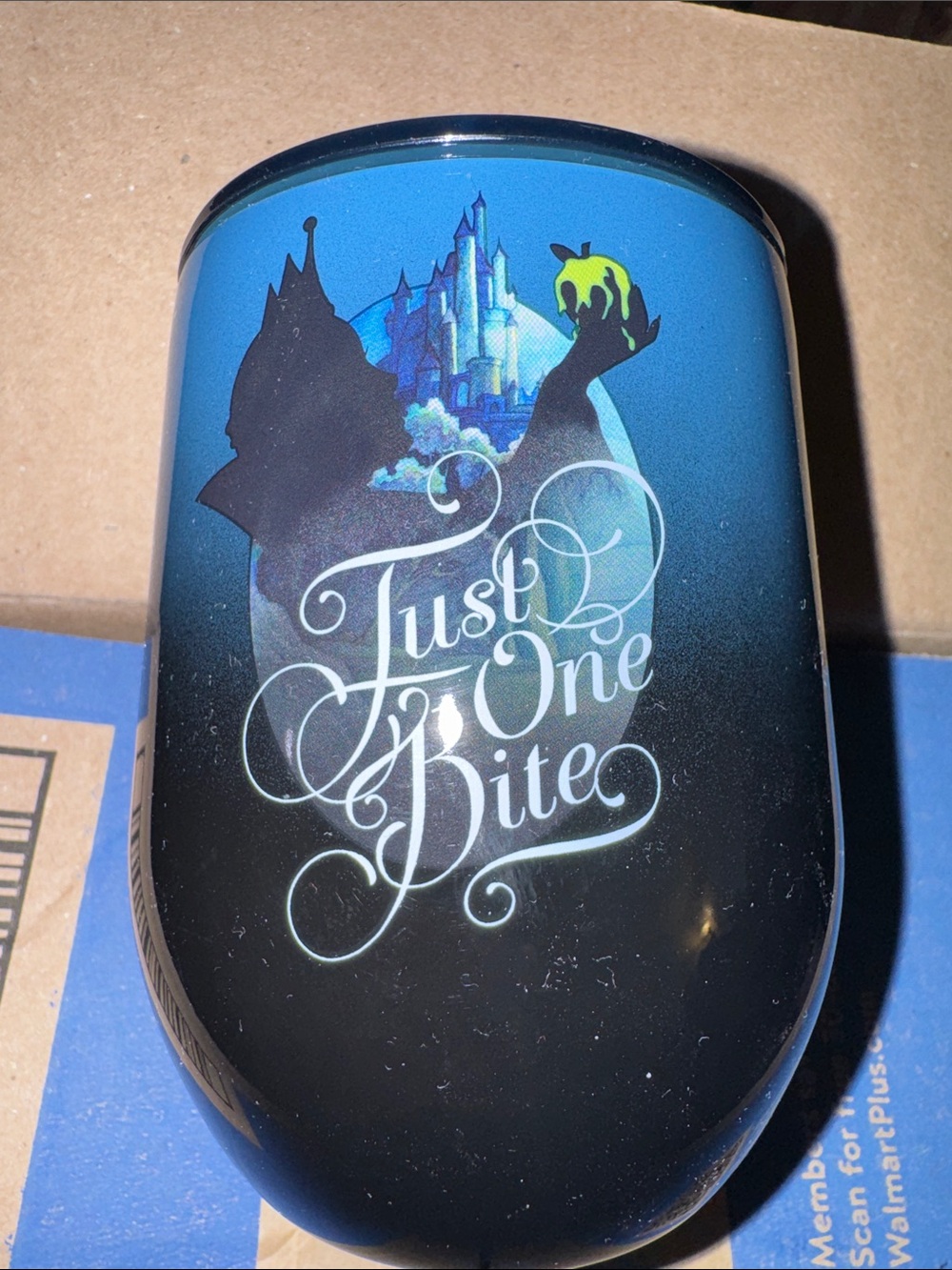 Disney Blue and Black 'Just One Bite' Villain Stemless Wine Glass